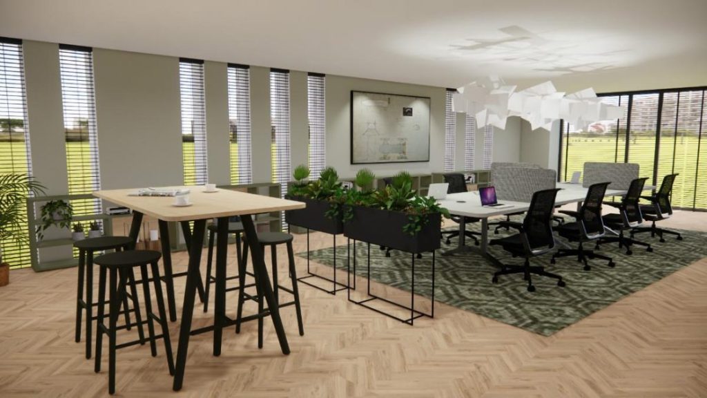 Moderne kantoormeubilair en inrichting voorbeelden in de showroom van Brokx Projectinrichting